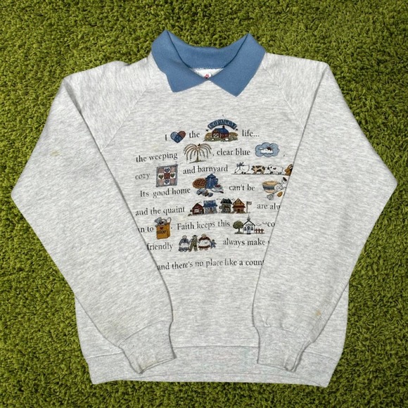 Vintage Made In USA Jerzees Collared Cottagecore Farm Life Sweatshirt - Picture 1 of 8
